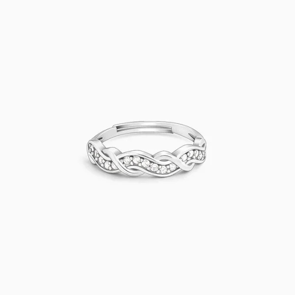 silver zircon winding wave ring